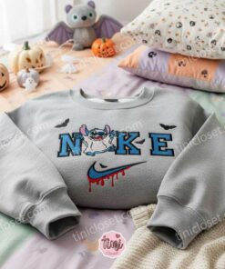 Stitch as Spooky Ghost Embroidered Halloween Sweatshirt, Custom Boo Hoodie, White Sheet Ghost Ohana Crewneck, Disney Gift for Him Her (1)