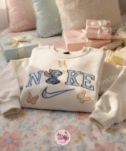 Stitch Butterfly Embroidered Sweatshirt, Custom Experiment 626 Hoodie, Minimalist Ohana Means Family Crewneck, Personalized Disney Gift (1)