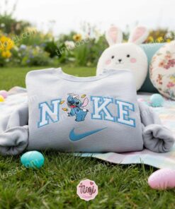 Stitch Easter Bunny Ears and Carrot Embroidered Hoodie, Easter Egg Hunter Experiment 626 Sweatshirt, Cute Spring Holiday Apparel, Gift for Him Her