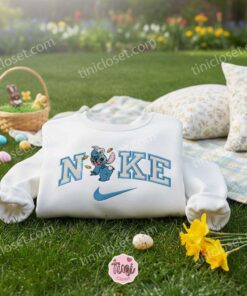 Stitch Easter Bunny Ears and Carrot Embroidered Hoodie, Easter Egg Hunter Experiment 626 Sweatshirt, Cute Spring Holiday Apparel, Gift for Him Her (2)