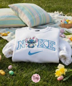 Stitch Easter Bunny Ears and Magical Egg Embroidered Hoodie, Egg Hunter Experiment 626 Sweatshirt, Cute Spring Holiday Apparel, Gift for Him Her (3)