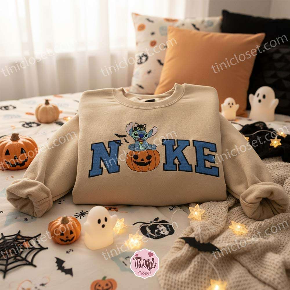 Stitch Halloween Pumpkin Black Cat Embroidered Hoodie, Spooky Ohana Experiment 626 Sweatshirt, Festive Disney Ghost Apparel, Gift for Him Her Stitch Halloween Pumpkin Black Cat Embroidered Hoodie, Spooky Ohana Experiment 626 Sweatshirt, Festive Disney Ghost Apparel, Gift for Him Her
