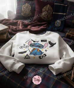 Stitch Harry Potter Embroidered Hoodie, Embroidered Wizarding World Sweatshirt, Disney Gift for Potterheads