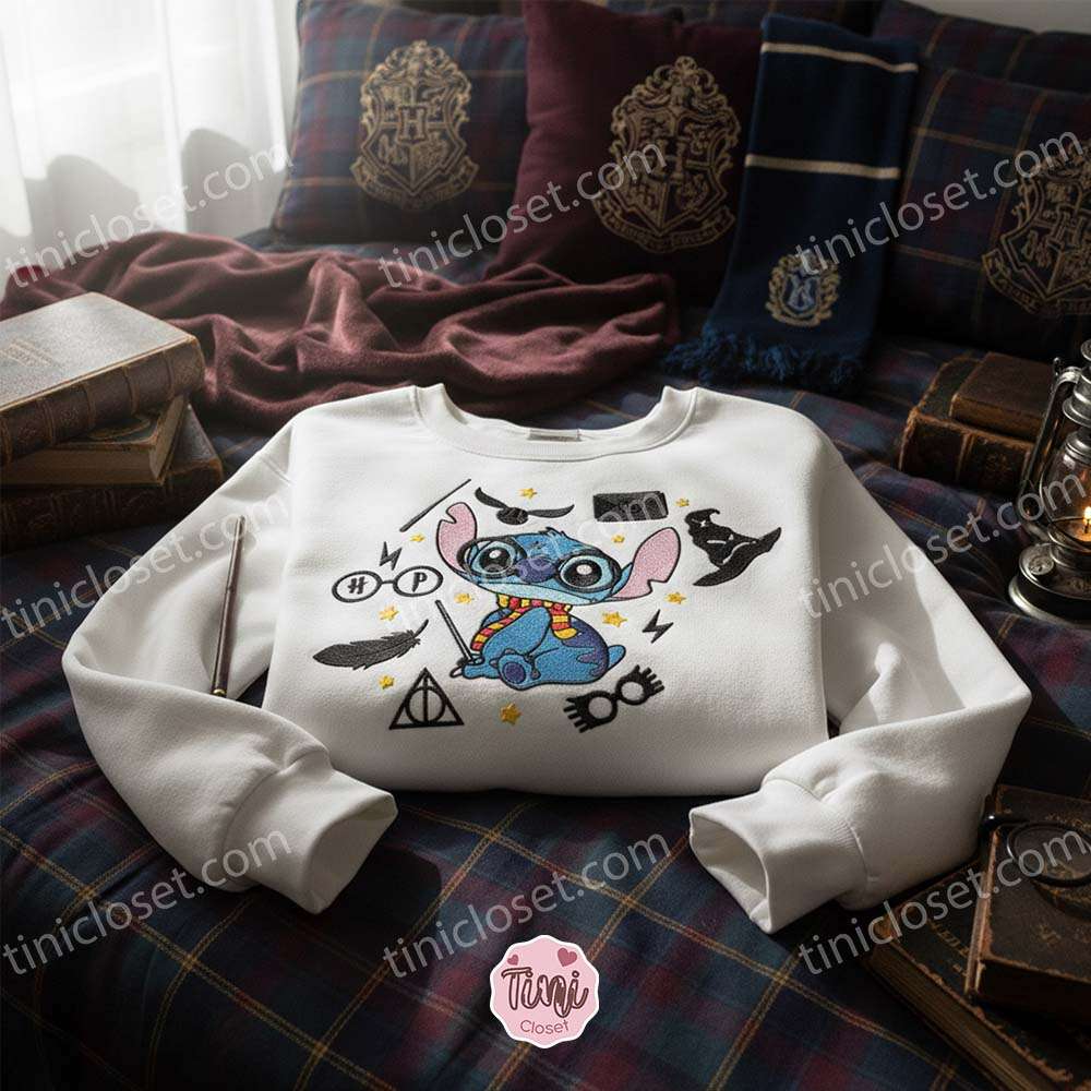 Stitch Harry Potter Embroidered Hoodie, Embroidered Wizarding World Sweatshirt, Disney Gift for Potterheads Stitch Harry Potter Embroidered Hoodie, Embroidered Wizarding World Sweatshirt, Disney Gift for Potterheads