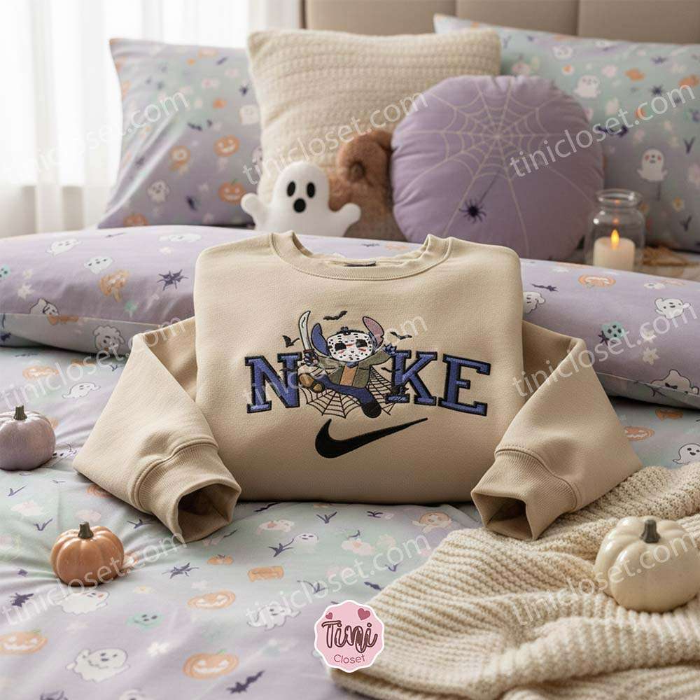 Stitch Jason Voorhees Spiderweb Halloween Embroidered Hoodie, Friday the 13th Experiment 626 Sweatshirt, Spooky Web Horror Apparel, Gift for Him Her Stitch Jason Voorhees Spiderweb Halloween Embroidered Hoodie, Friday the 13th Experiment 626 Sweatshirt, Spooky Web Horror Apparel, Gift for Him Her