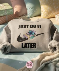 Stitch Just Do It Later Parody Embroidered Hoodie, Custom Procrastination Experiment 626 Sweatshirt, Ohana Means Family, Gift for Him Her (1)