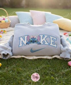 Stitch Lying Easter Bunny Ears Embroidered Hoodie, Lazy Bunny Experiment 626 Sweatshirt, Cute Relaxing Spring Apparel, Gift for Him Her (1)