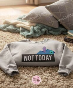 Stitch Not Today Lazy Vibe Embroidered Hoodie, Lazy Day Experiment 626 Sweatshirt, Funny Mood Disney Apparel, Gift for Him Her (2)