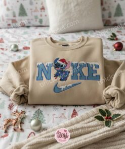 Stitch Snowy Christmas Embroidered Hoodie, Festive Sporty Experiment 626 Sweatshirt, Snowy Swoosh Holiday Apparel, Gift for Him Her (1)