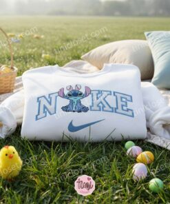 Stitch Sitting Easter Bunny Ears Embroidered Hoodie, Classic Bunny Experiment 626 Sweatshirt, Cute Spring Holiday Apparel, Gift for Him Her (3)