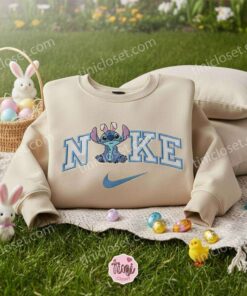 Stitch Sitting Easter Bunny Ears Embroidered Hoodie, Classic Bunny Experiment 626 Sweatshirt, Cute Spring Holiday Apparel, Gift for Him Her (2)