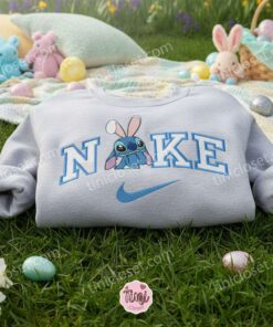 Stitch Sparkle Eyes Easter Bunny Ears Embroidered Hoodie, Disney Experiment 626 Sweatshirt, Cute Spring Holiday Apparel, Gift for Him Her (2)