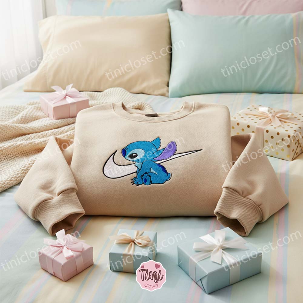 Stitch Swoosh Embroidered Hoodie, Classic Sporty Experiment 626 Sweatshirt, Ohana Means Family Crewneck, Gift for Him Her Stitch Swoosh Embroidered Hoodie, Classic Sporty Experiment 626 Sweatshirt, Ohana Means Family Crewneck, Gift for Him Her