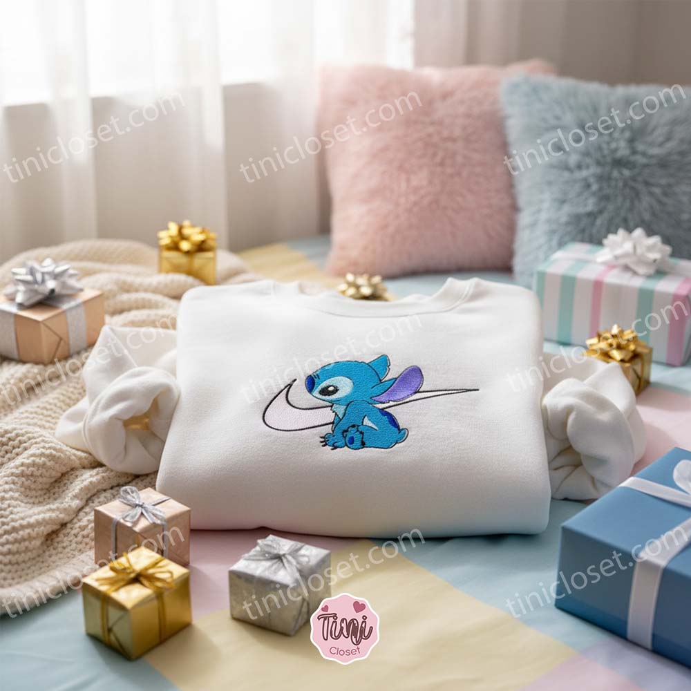 Stitch Swoosh Embroidered Hoodie, Classic Sporty Experiment 626 Sweatshirt, Ohana Means Family Crewneck, Gift for Him Her Stitch Swoosh Embroidered Hoodie, Classic Sporty Experiment 626 Sweatshirt, Ohana Means Family Crewneck, Gift for Him Her