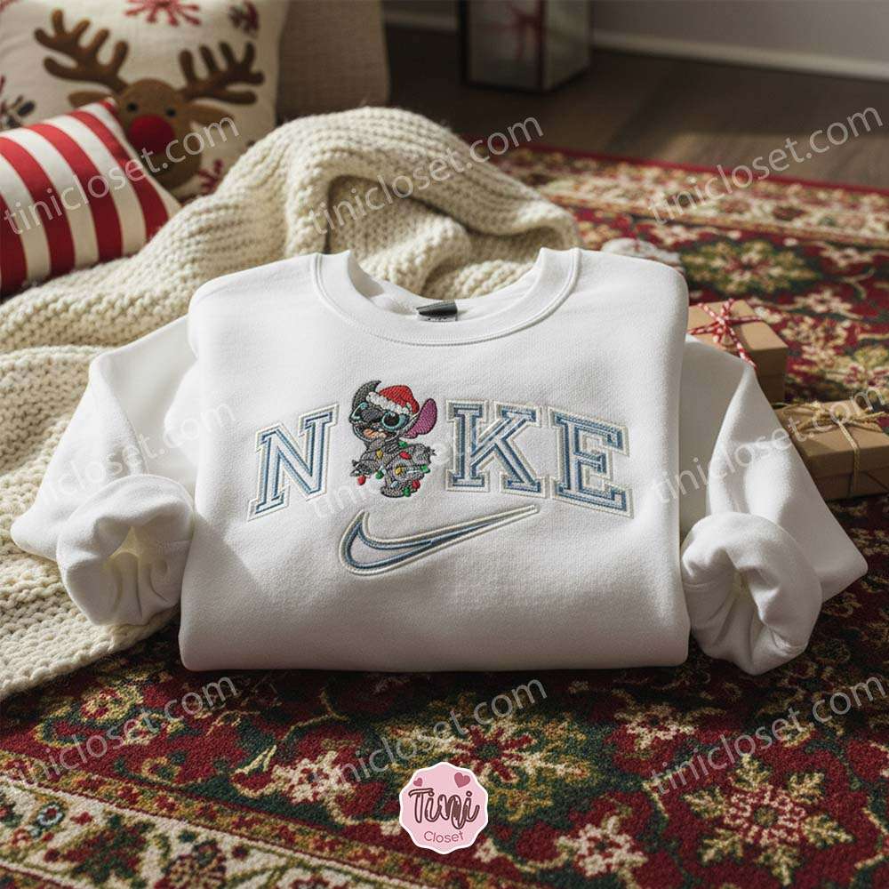 Stitch with Colorful Christmas Lights and Snow Embroidered Sweatshirt, Custom Merry Stitchmas Snow Hoodie, Bright Winter Holiday Shirt, Gift for Him Her Stitch with Colorful Christmas Lights and Snow Embroidered Sweatshirt, Custom Merry Stitchmas Snow Hoodie, Bright Winter Holiday Shirt, Gift for Him Her