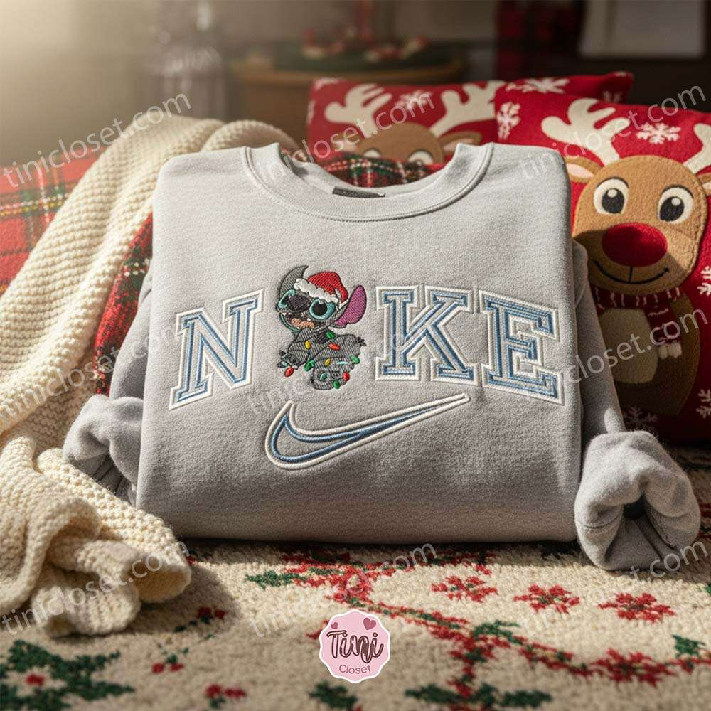 Stitch with Colorful Christmas Lights and Snow Embroidered Sweatshirt, Custom Merry Stitchmas Snow Hoodie, Bright Winter Holiday Shirt, Gift for Him Her Stitch with Colorful Christmas Lights and Snow Embroidered Sweatshirt, Custom Merry Stitchmas Snow Hoodie, Bright Winter Holiday Shirt, Gift for Him Her