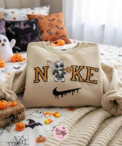 The Nightmare Before Stitchmas Jack Skellington Embroidered Hoodie, Stitch Pumpkin Halloween Sweatshirt, Spooky Disney Holiday Apparel, Gift for Him Her (1)