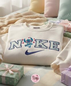 Valentine's Day Stitch Embroidered Sweatshirt, Matching Stitch and Angel Hoodies, Minimalist Ohana Means Family Crewneck, Anniversary Gift for Disney Lovers (1)