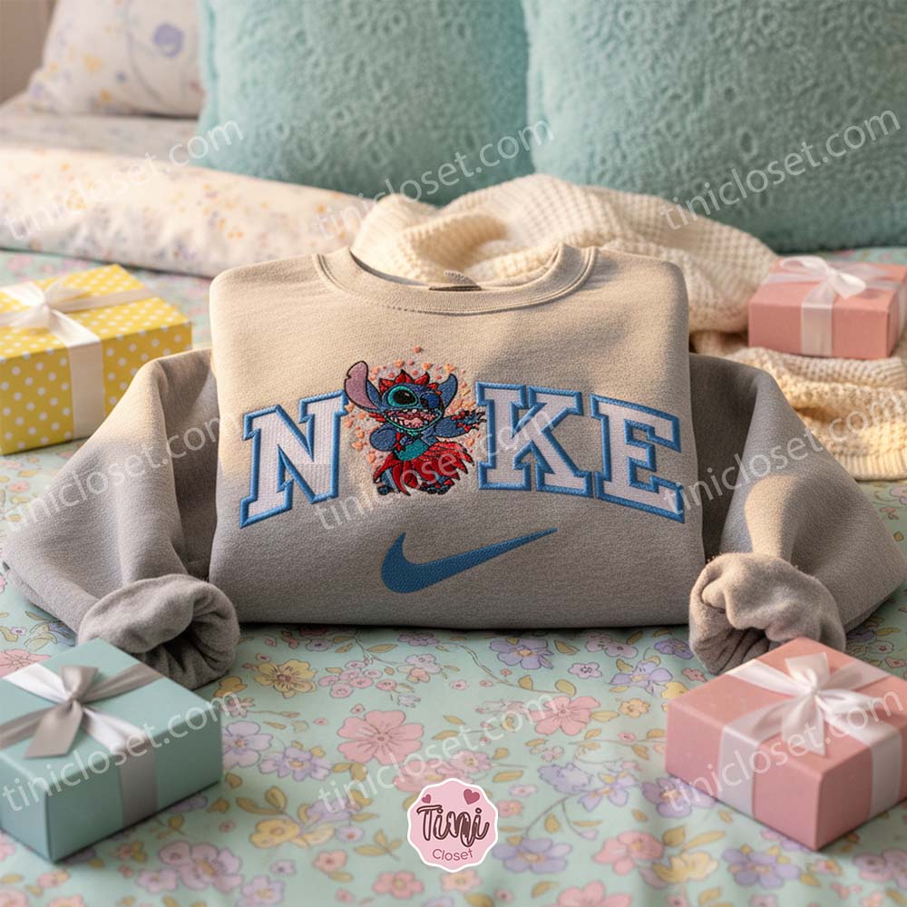 Valentine Stitch Hula Dance Embroidered Hoodie, Custom Tropical Experiment 626 Sweatshirt, Ohana Means Family Crewneck, Gift for Him Her Valentine Stitch Hula Dance Embroidered Hoodie, Custom Tropical Experiment 626 Sweatshirt, Ohana Means Family Crewneck, Gift for Him Her