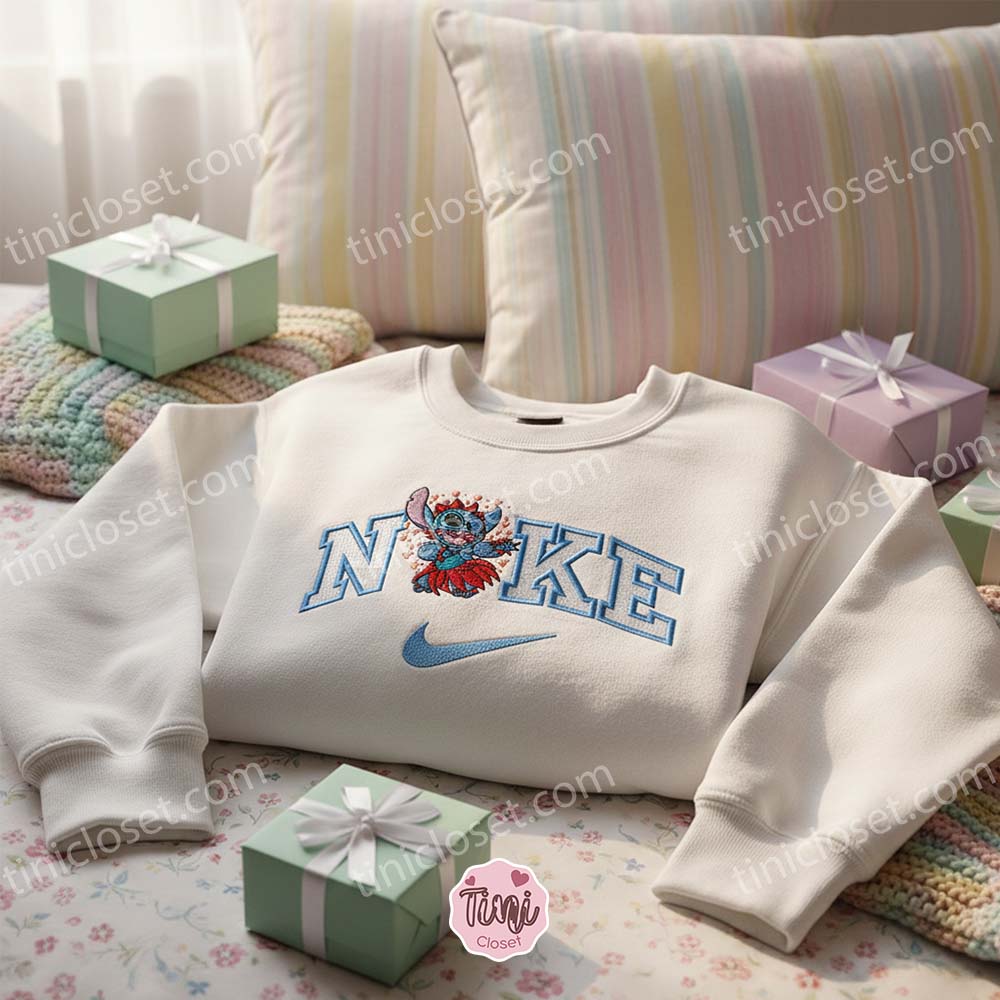 Valentine Stitch Hula Dance Embroidered Hoodie, Custom Tropical Experiment 626 Sweatshirt, Ohana Means Family Crewneck, Gift for Him Her Valentine Stitch Hula Dance Embroidered Hoodie, Custom Tropical Experiment 626 Sweatshirt, Ohana Means Family Crewneck, Gift for Him Her