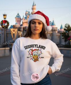 Donald Duck Christmas Lights Disneyland Est 1955 Sweatshirt, Vintage Disney Holiday Crewneck, Festive Theme Park Shirt, Gift for Him Her (2)