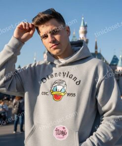 Donald Duck Est 1955 Embroidered T shirt, Vintage Disney Character Shirt, Retro Cartoon Apparel, Birthday Gift for Him Her (2)