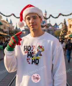 Donald Duck Ho Ho Ho Christmas Embroidered Sweatshirt, Retro Disney Holiday Apparel, Festive Xmas Character Crewneck, Holiday Gift for Him Her