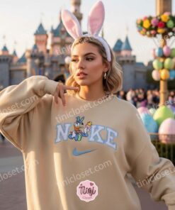 Easter Daisy Duck Bunny Ears Embroidered Sweatshirt, Retro Disney Holiday Apparel, Festive Spring Character Crewneck, Holiday Gift for Her (3)
