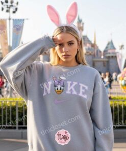 Easter Daisy Duck Bunny Ears Embroidered Sweatshirt, Retro Disney Holiday Hoodie, Festive Spring Character Crewneck, Holiday Gift for Her