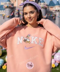 Easter Daisy Duck Bunny Basket Embroidered Sweatshirt, Retro Disney Holiday Shirt, Festive Spring Character Apparel, Holiday Gift for Her (1)