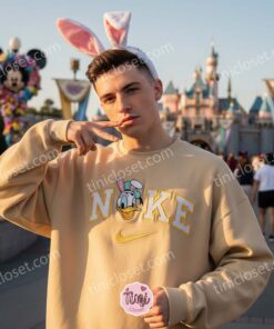 Easter Donald Duck Bunny Ears Embroidered Sweatshirt, Retro Disney Holiday Hoodie, Festive Spring Character Crewneck, Holiday Gift for Her (3)