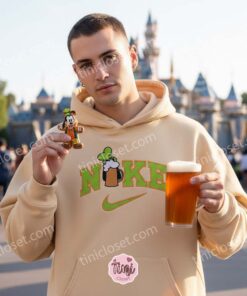 Goofy Beer St. Patrick’s Day Embroidered Hoodie, Retro Disney Lucky Shirt, Vintage Cartoon Clover Apparel, Holiday Gift for Him Her