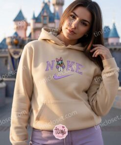 Daisy Duck Embroidered Sweatshirt, Disney Character Nike Inspired Hoodie, Custom Daisy Duck Embroidered Shirt, Retro Cartoon Sportswear Crewneck (3)