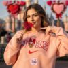 Daisy Duck Heart Embroidered Sweatshirt, Disney Valentine Character Hoodie, Custom Nike Inspired Daisy Duck Shirt, Romantic Cartoon Embroidered Crewneck