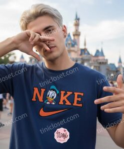 Donald Duck Embroidered Hoodie, Disney Character Nike Inspired Sweatshirt, Custom Donald Duck Embroidered Shirt, Retro Cartoon Sportswear Crewneck (1)