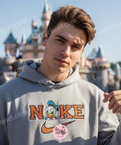 Donald Duck Embroidered Hoodie, Disney Character Nike Inspired Sweatshirt, Custom Donald Duck Embroidered Shirt, Retro Cartoon Sportswear Crewneck (2)