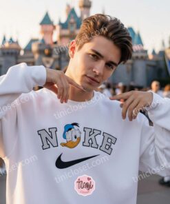 Donald Duck Embroidered Sweatshirt, Disney Character Nike Inspired Hoodie, Custom Donald Duck Embroidered Shirt, Retro Cartoon Sportswear Crewneck (2)
