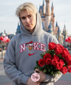 Donald Duck Heart Embroidered Sweatshirt, Disney Valentine Character Hoodie, Custom Nike Inspired Donald Duck Shirt, Romantic Cartoon Embroidered Crewneck (1)