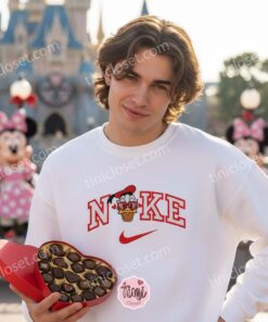 Donald Duck Heart Embroidered Sweatshirt, Disney Valentine Character Hoodie, Custom Nike Inspired Donald Duck Shirt, Romantic Cartoon Embroidered Crewneck (2)