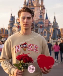 Donald Duck Heart Embroidered Sweatshirt, Disney Valentine Character Hoodie, Custom Nike Inspired Donald Duck Shirt, Romantic Cartoon Embroidered Crewneck (3)