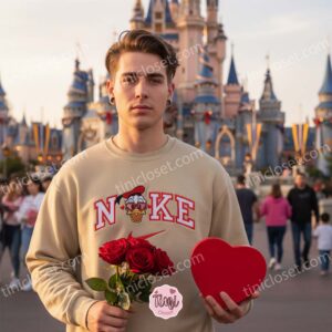 Donald Duck Heart Embroidered Sweatshirt, Disney Valentine Character Hoodie, Custom Nike Inspired Donald Duck Shirt, Romantic Cartoon Embroidered Crewneck (3)