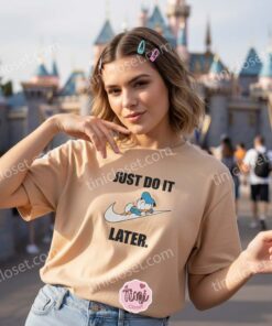Donald Duck Just Do It Later Embroidered Sweatshirt, Lazy Donald Duck Nike Inspired Hoodie, Custom Funny Disney Character Shirt, Retro Sleepy Duck Crewneck (2)