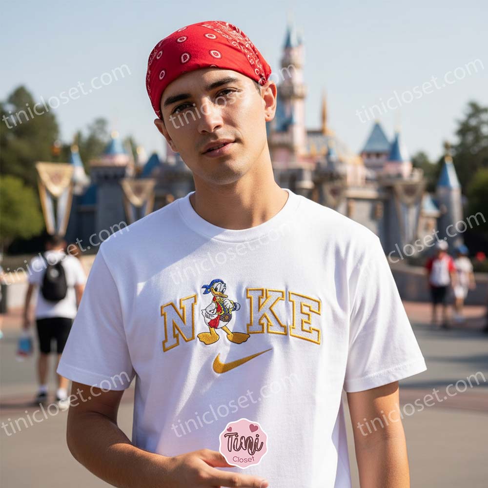Donald Duck Pirate Embroidered Shirt, Disney Character Embroidered Hoodie, Custom Nike Inspired Sportswear Hoodie, Funny Duck Embroidered Crewneck Donald Duck Pirate Embroidered Shirt, Disney Character Embroidered Hoodie, Custom Nike Inspired Sportswear Hoodie, Funny Duck Embroidered Crewneck