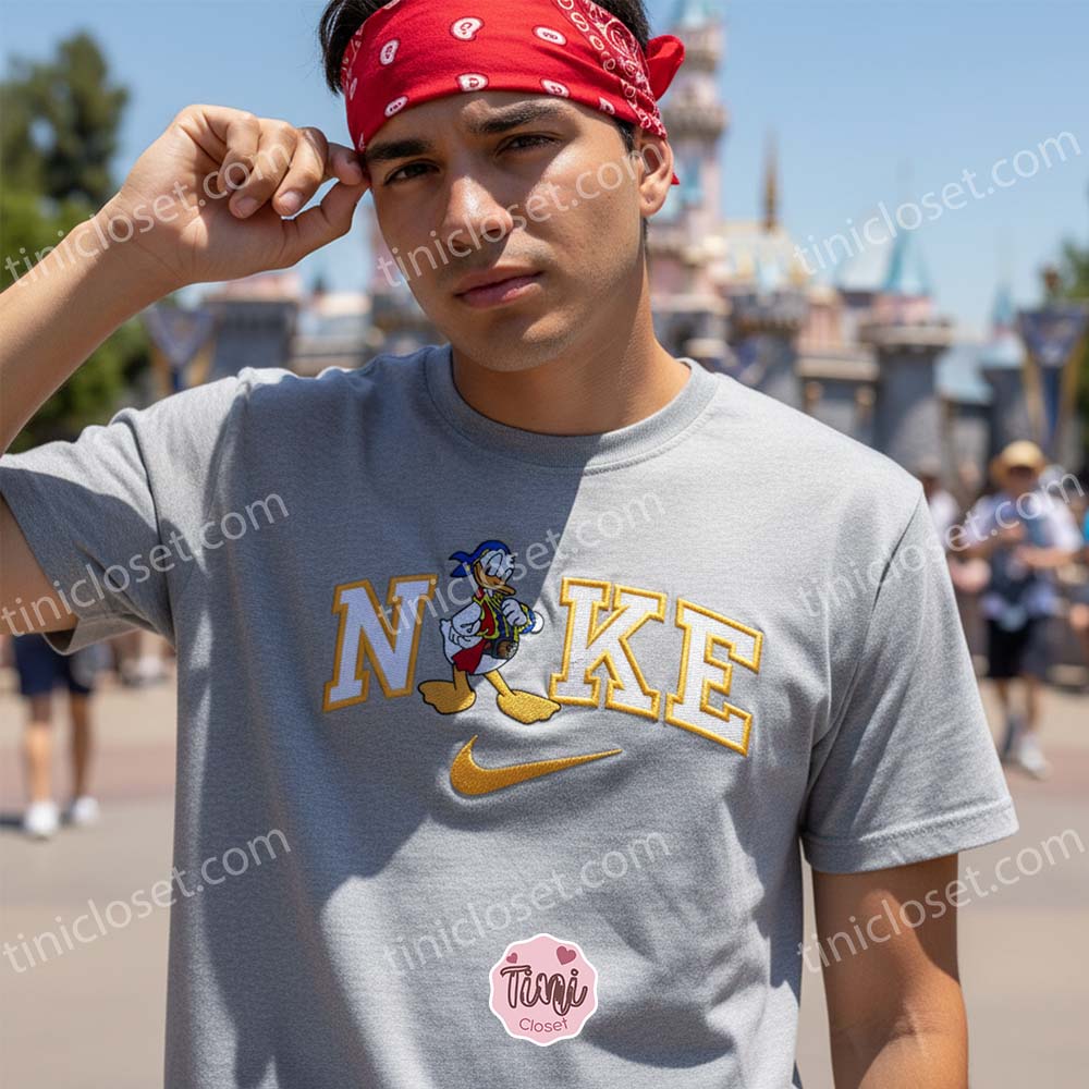 Donald Duck Pirate Embroidered Shirt, Disney Character Embroidered Hoodie, Custom Nike Inspired Sportswear Hoodie, Funny Duck Embroidered Crewneck Donald Duck Pirate Embroidered Shirt, Disney Character Embroidered Hoodie, Custom Nike Inspired Sportswear Hoodie, Funny Duck Embroidered Crewneck