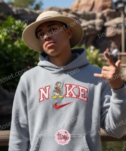 Donald Duck Safari Embroidered Shirt, Disney Character Embroidered Hoodie, Custom Nike Inspired Sportswear Hoodie, Funny Duck Embroidered Crewneck (1)
