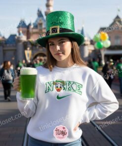 St. Patrick's Day Daisy Duck Embroidered Shirt, Disney Lucky Shamrock Lucky Duck Embroidered Sweatshirt, Custom Nike Inspired St Paddy Hoodie (1)