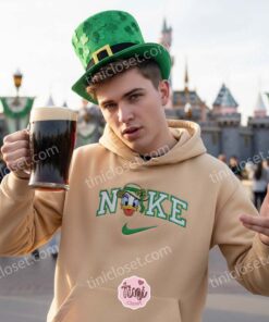 St. Patrick's Day Daisy Duck Embroidered Shirt, Disney Lucky Shamrock Lucky Duck Embroidered Sweatshirt, Custom Nike Inspired St Paddy Hoodie (3)