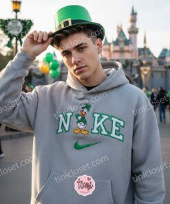 St. Patrick’s Day Donald Duck Embroidered Sweatshirt, Retro Disney Leprechaun Shirt, Lucky Clover Holiday Apparel, Festive Gift for Him