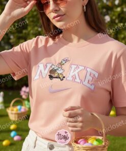 Easter Daisy Duck Embroidered Shirt, Disney Character Bunny Basket Sweatshirt, Custom Nike Inspired Easter Daisy Hoodie, Festive Spring Character Crewneck (1)