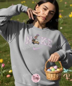 Easter Daisy Duck Embroidered Shirt, Disney Character Bunny Basket Sweatshirt, Custom Nike Inspired Easter Daisy Hoodie, Festive Spring Character Crewneck (2)